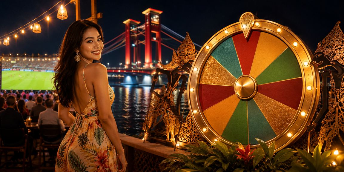Suasana lucky draw di tepi pantai dengan peserta antusias dan hadiah menarik berkilauan